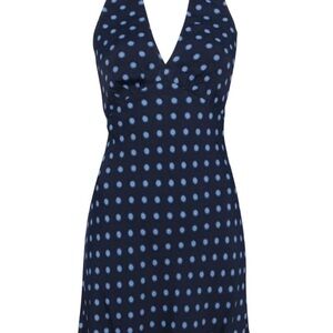 Reformation Halter Delanie Blue Dress with Light Blue Dots. Size XS